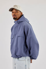Nylon Check Hooded Windbreaker - Blue