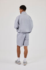 Oversized Nylon Check Funnel Neck Windbreaker & Short - Light Grey