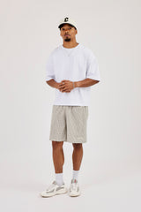 Check Relaxed Short With Piping - Off White