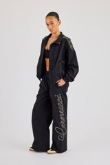 Nylon Branded Baggy Jogger - Black