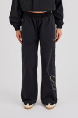 Nylon Branded Baggy Jogger - Black