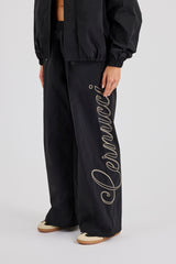 Nylon Branded Baggy Jogger - Black