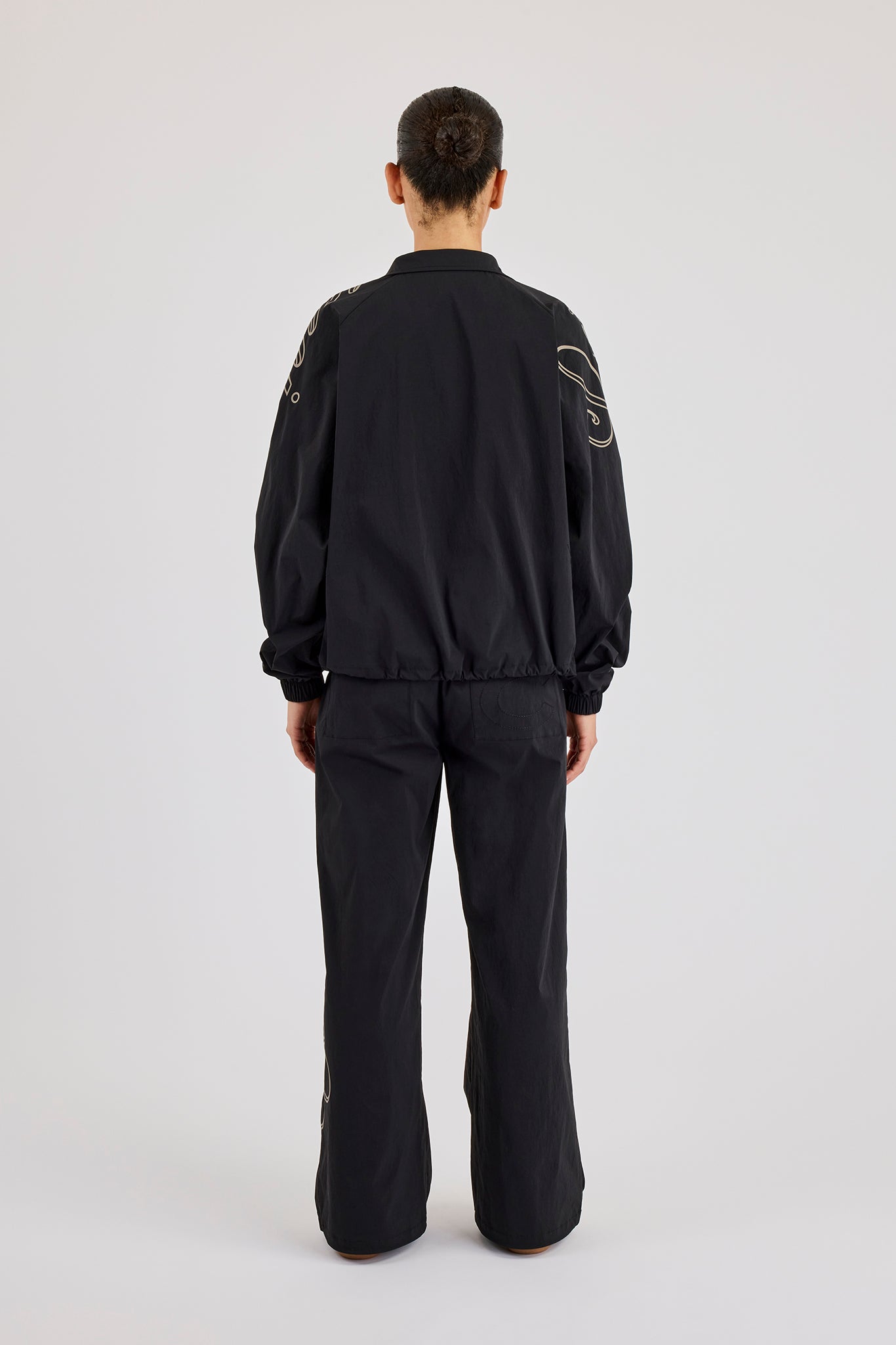 Nylon Branded Track Jacket & Baggy Jogger - Black | Womens Sets