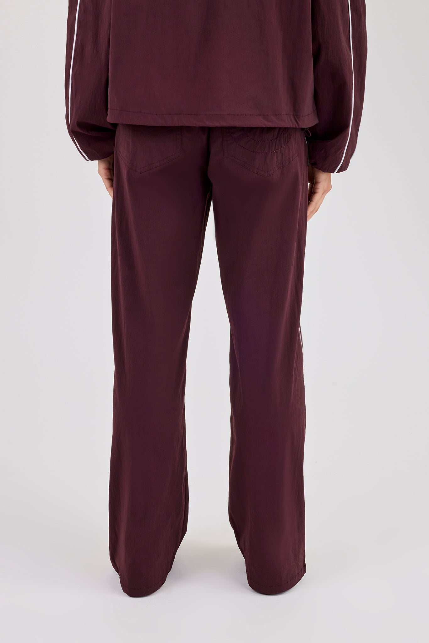 Nylon Piping Wide Leg Track Pant - Burgundy
