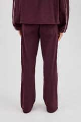 Nylon Piping Wide Leg Track Pant - Burgundy