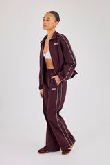 Nylon Piping Track Jacket & Wide Leg Track Pant - Burgundy
