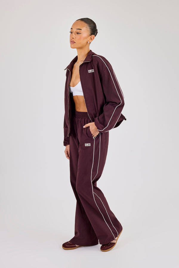 Nylon Piping Track Jacket & Wide Leg Track Pant - Burgundy