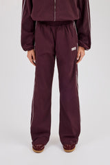 Nylon Piping Wide Leg Track Pant - Burgundy
