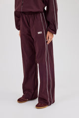 Nylon Piping Wide Leg Track Pant - Burgundy