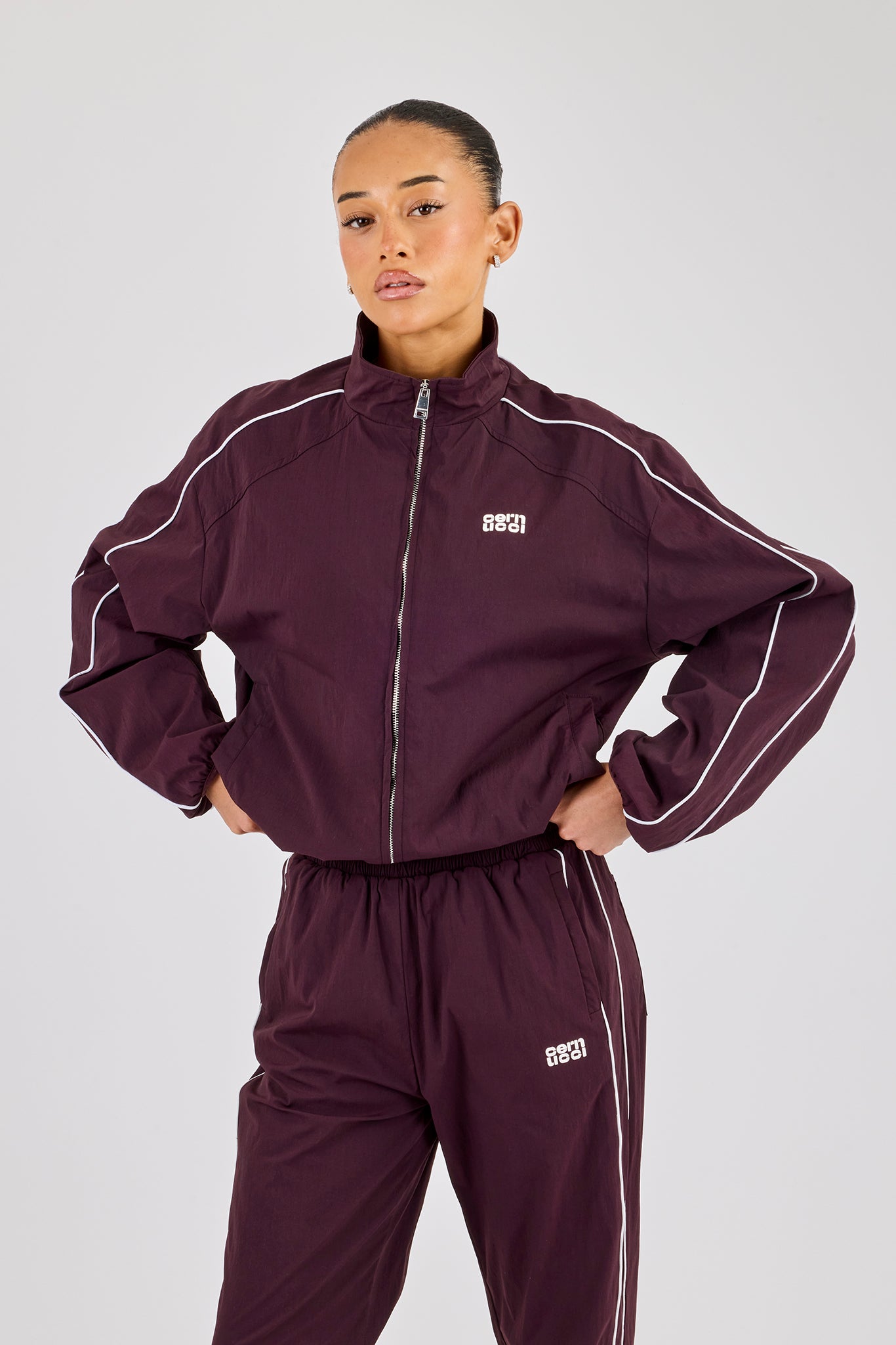 Nylon Piping Track Jacket - Burgundy | Womens Outerwear | Shop