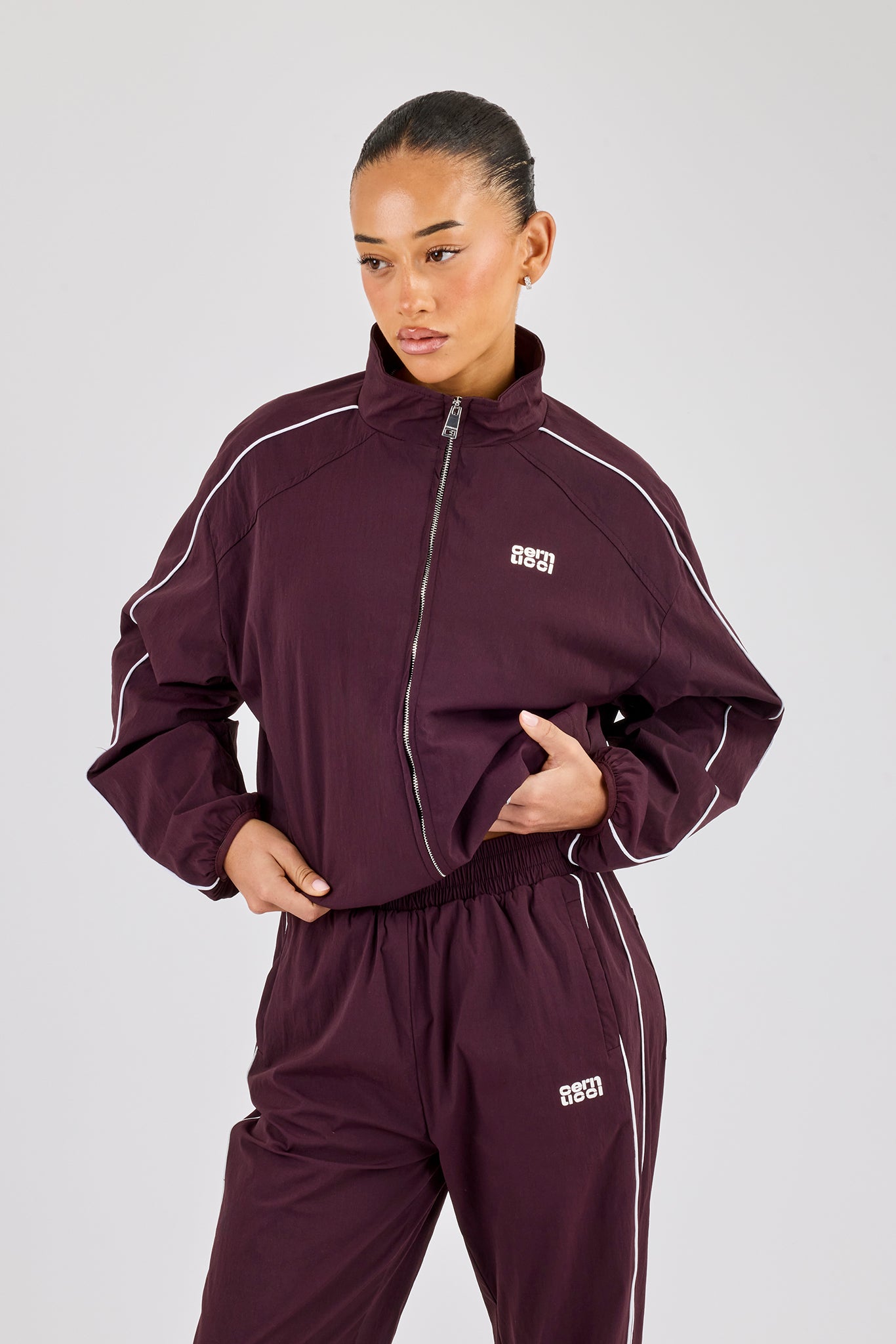 Nylon Piping Track Jacket - Burgundy | Womens Outerwear | Shop