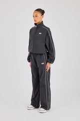 Nylon Piping Track Jacket & Wide Leg Track Pant - Charcoal