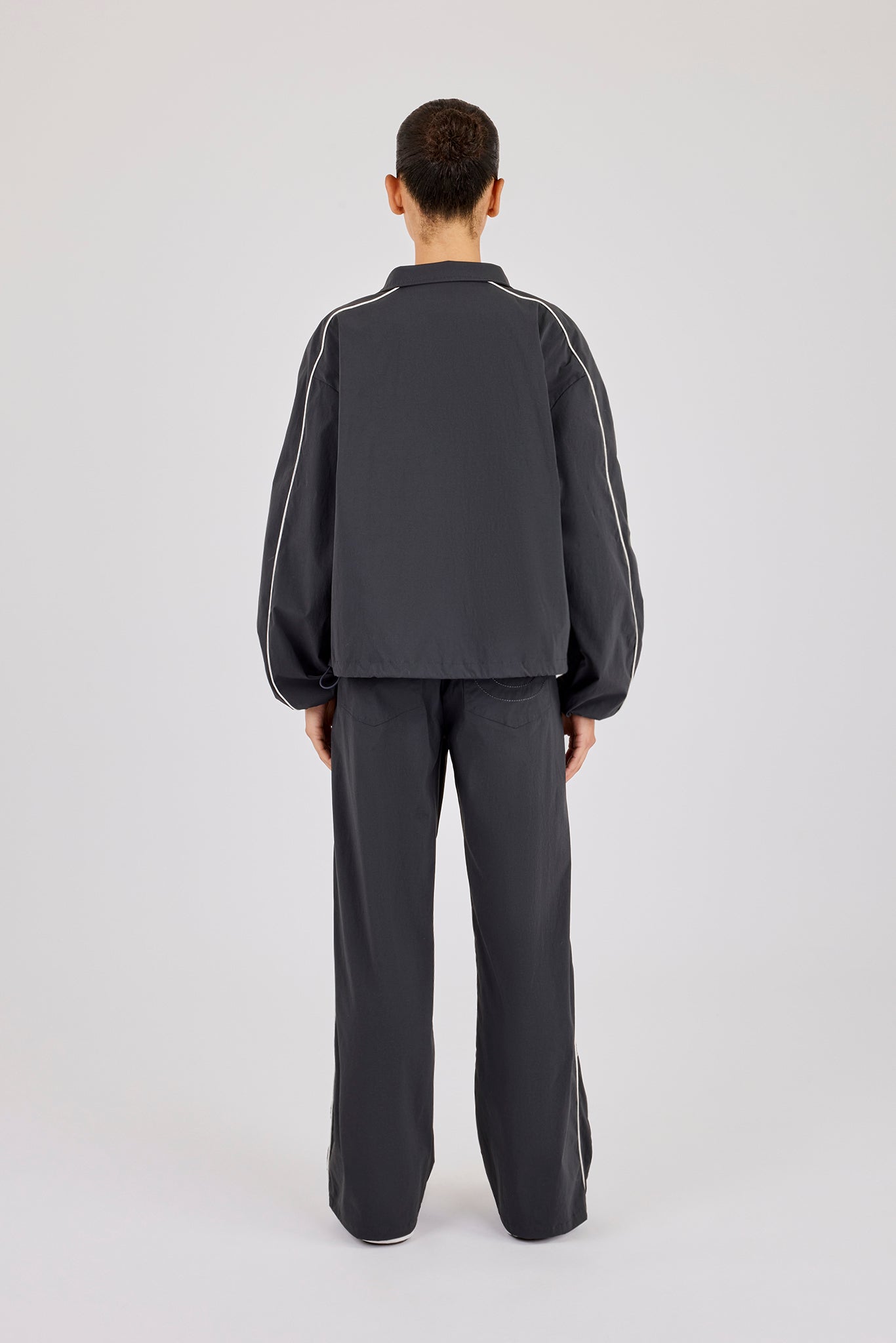 Nylon Piping Track Jacket & Wide Leg Track Pant - Charcoal