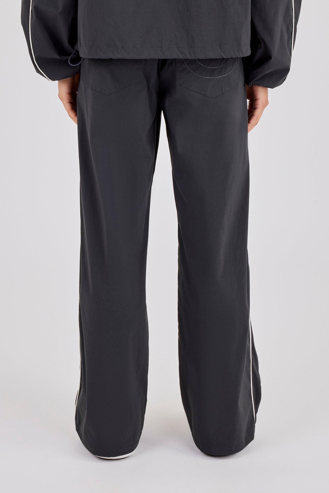 Nylon Piping Wide Leg Track Pant - Charcoal