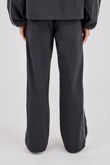 Nylon Piping Wide Leg Track Pant - Charcoal