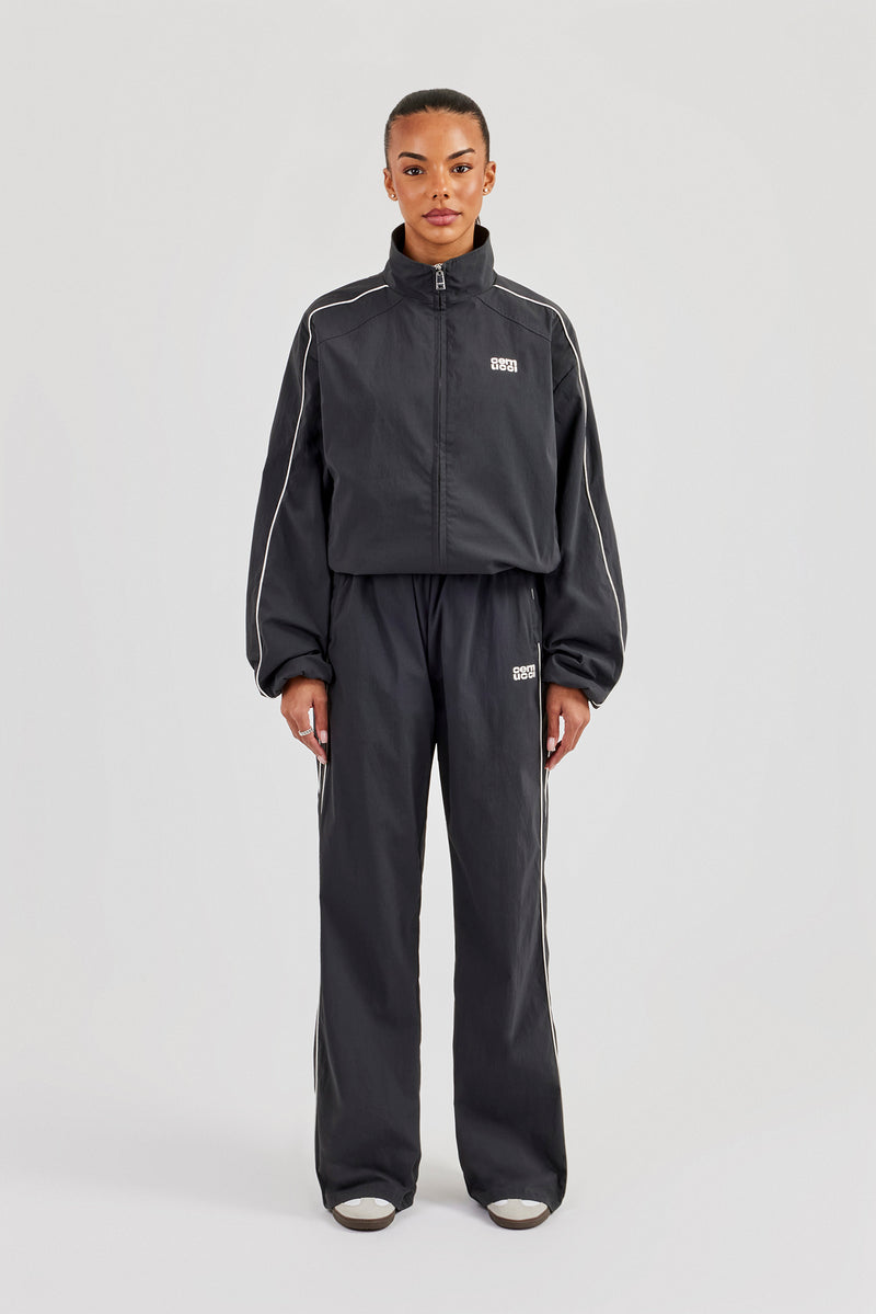 Nylon Piping Track Jacket & Wide Leg Track Pant - Charcoal