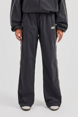 Nylon Piping Wide Leg Track Pant - Charcoal