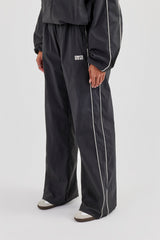 Nylon Piping Wide Leg Track Pant - Charcoal