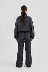 Nylon Piping Track Jacket & Wide Leg Track Pant - Charcoal
