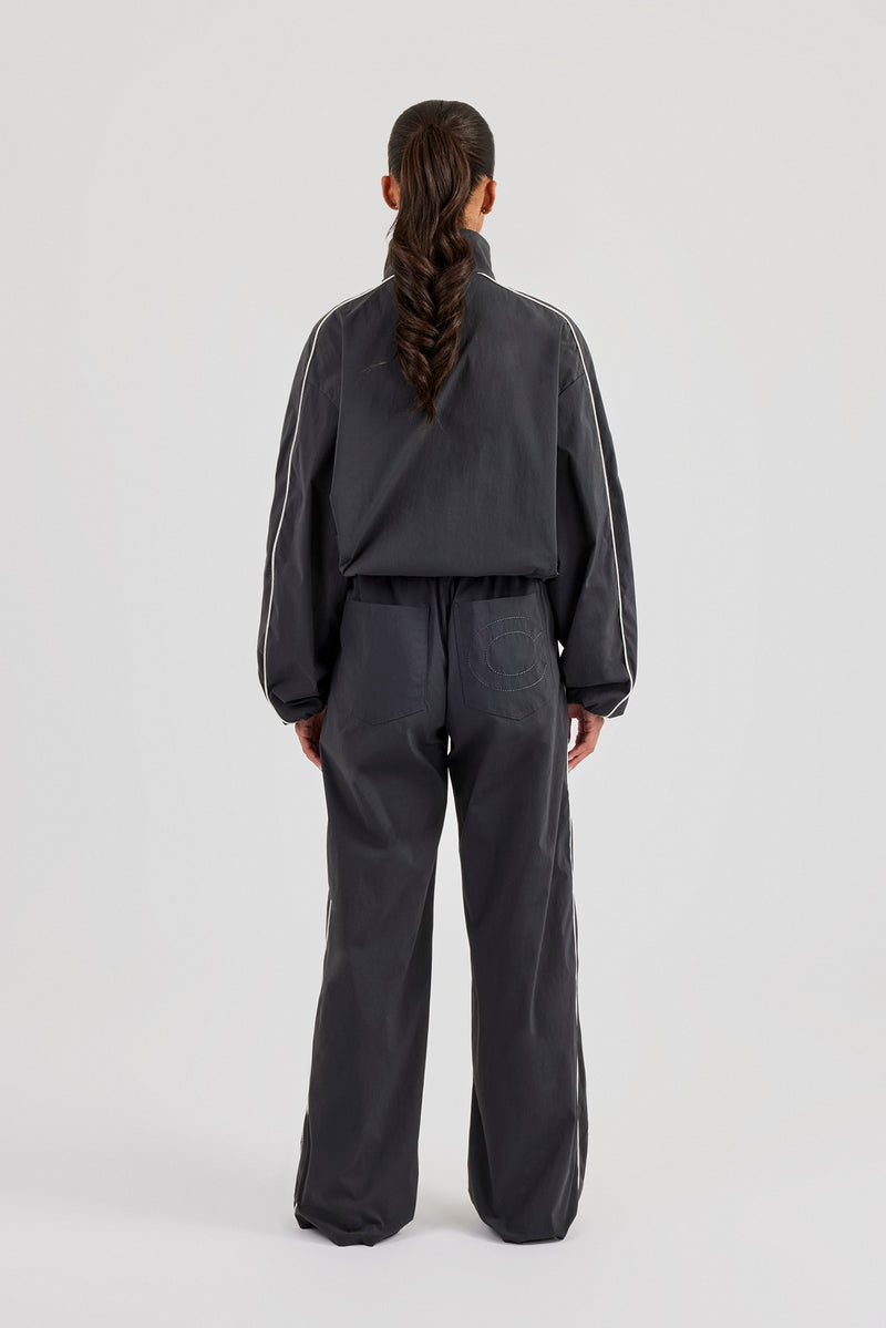 Nylon Piping Track Jacket & Wide Leg Track Pant - Charcoal