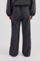 Nylon Piping Wide Leg Track Pant - Charcoal