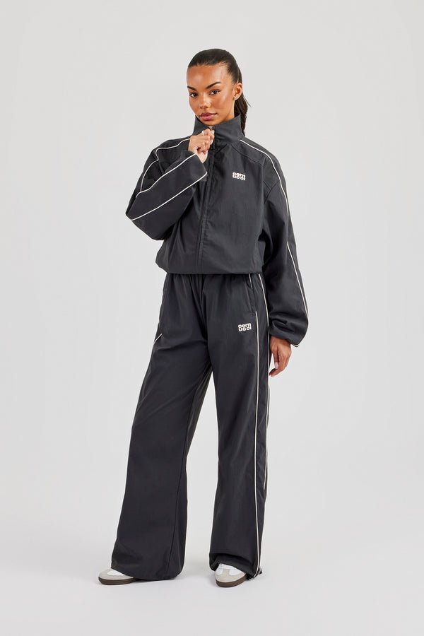 Nylon Piping Track Jacket - Charcoal