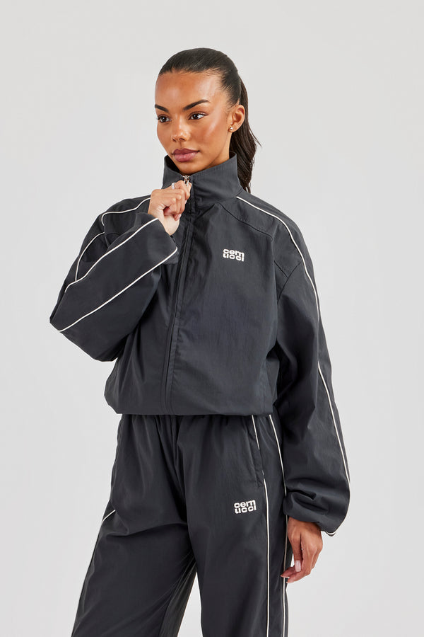 Nylon Piping Track Jacket - Charcoal