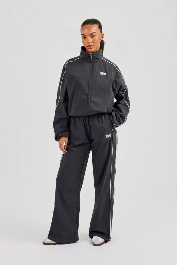 Nylon Piping Track Jacket & Wide Leg Track Pant - Charcoal