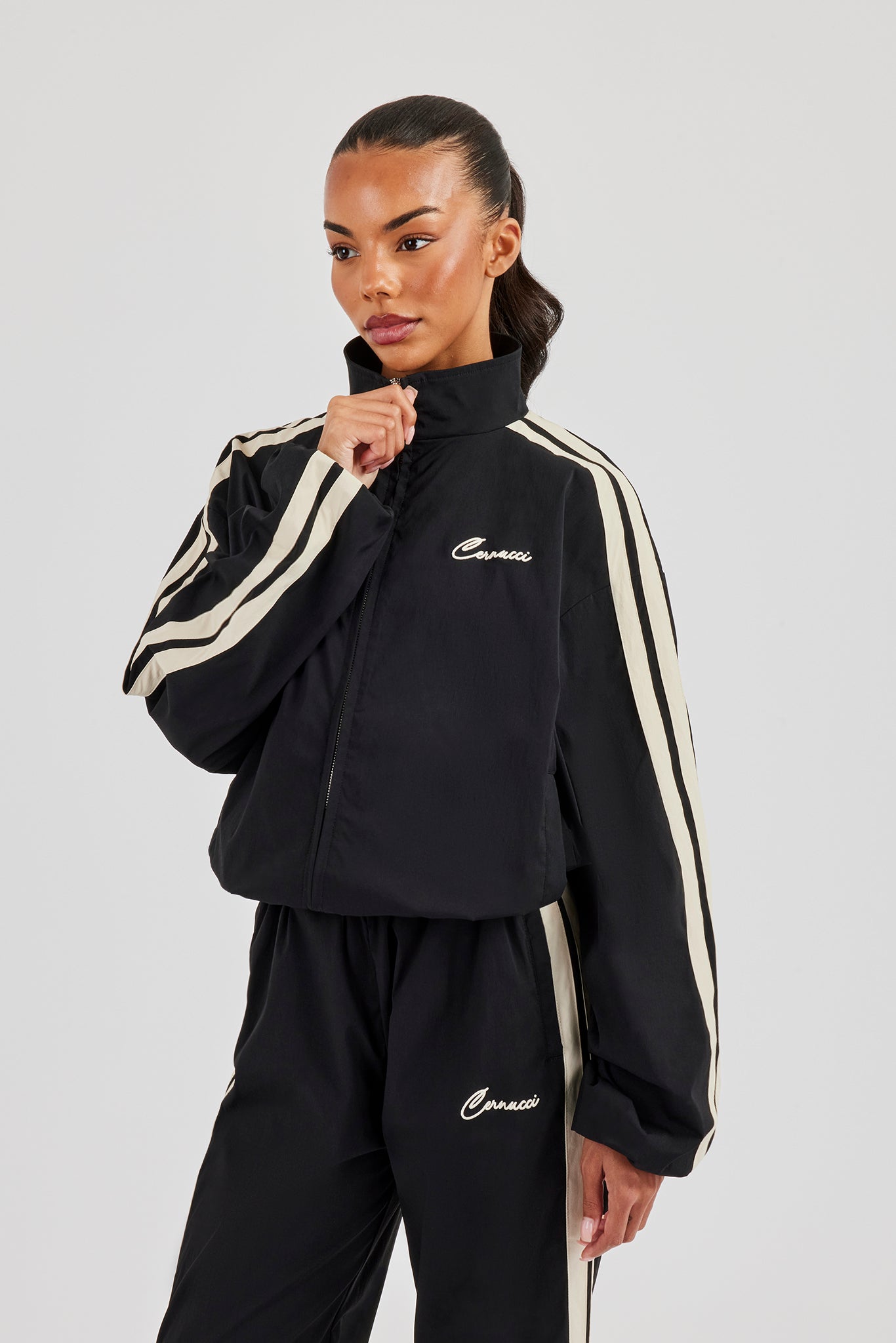 Nylon Taping Track Jacket - Black | Womens Outerwear | Shop
