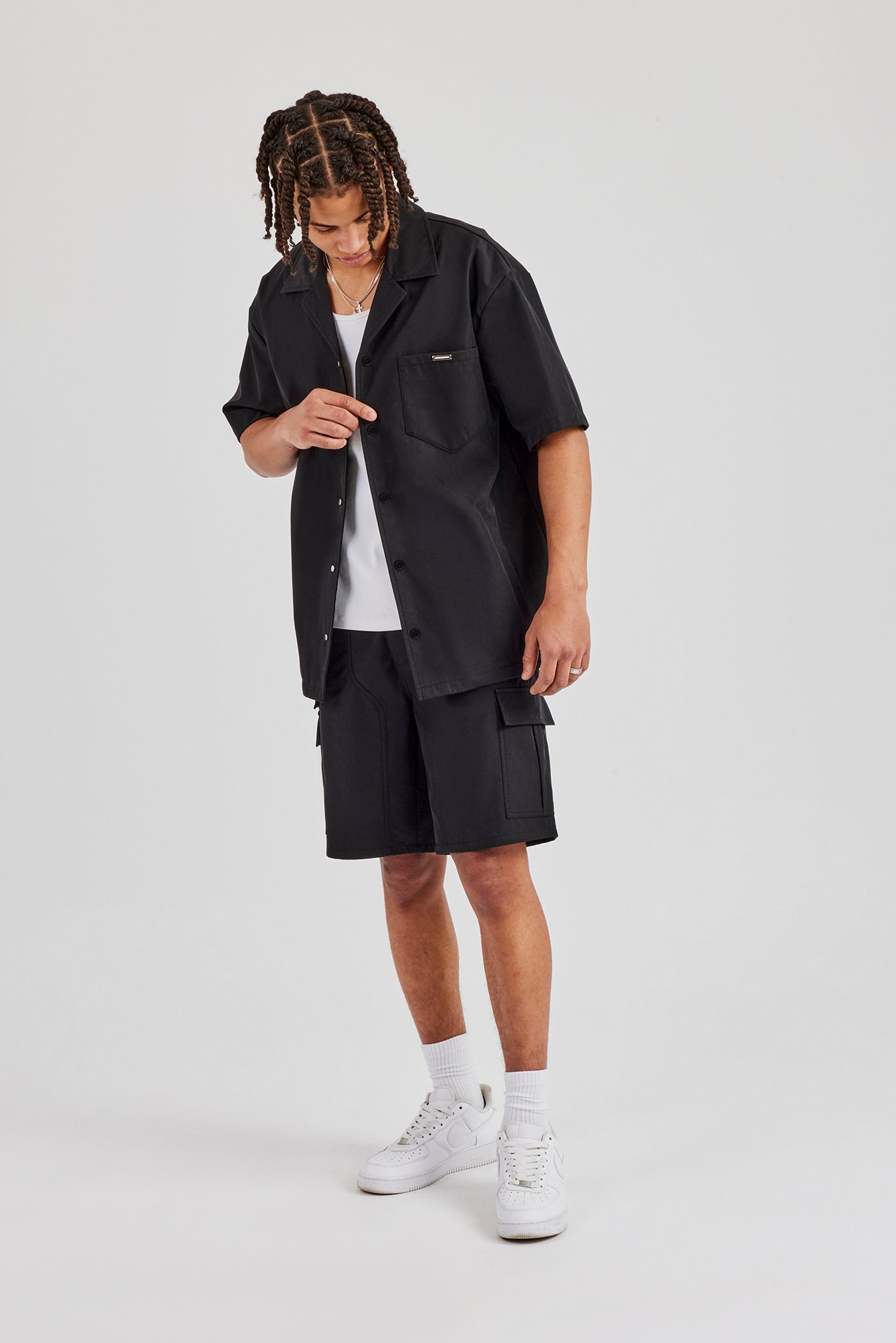 Nylon Cargo Shirt & Short - Black