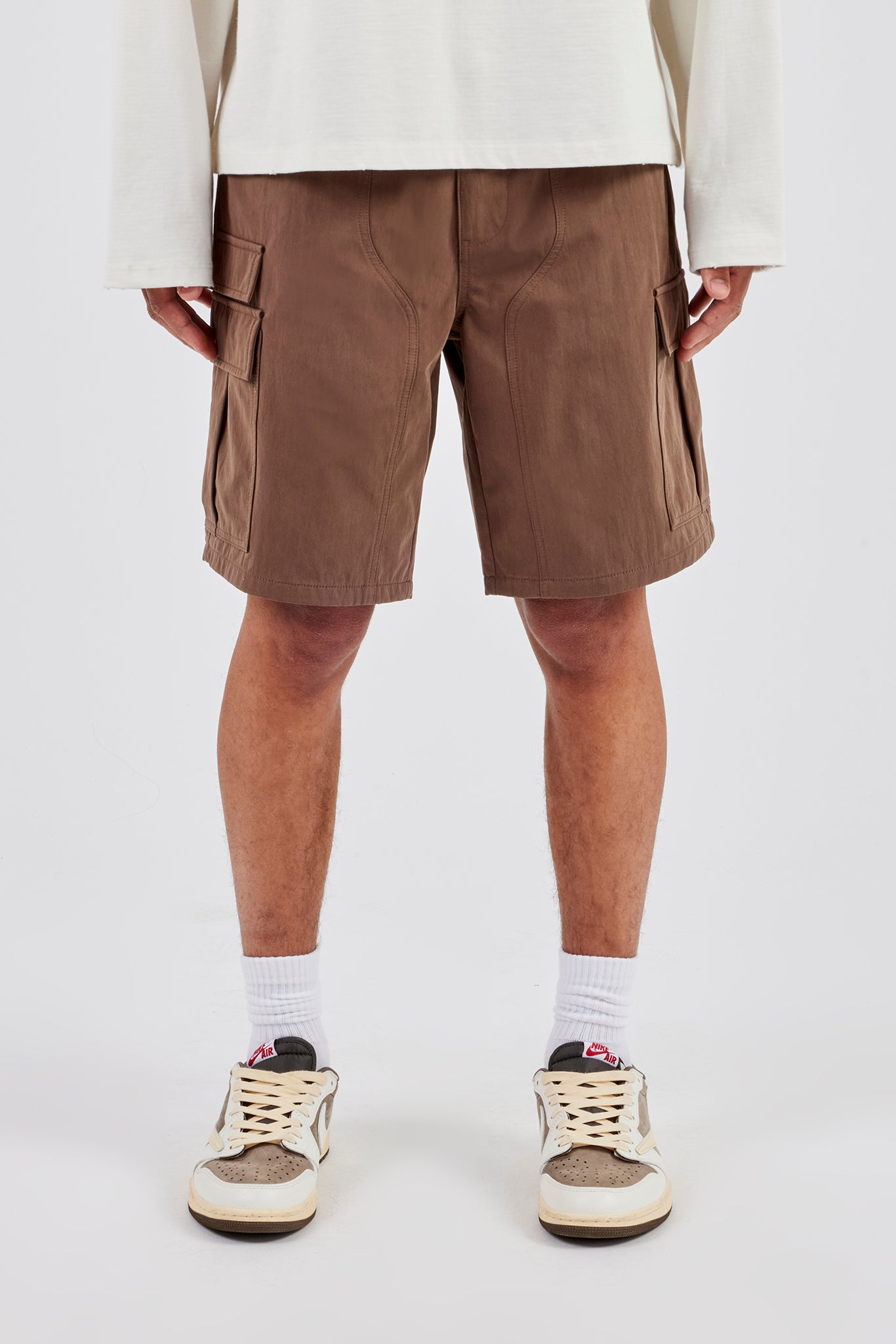 Relaxed Cargo Nylon Short  - Brown