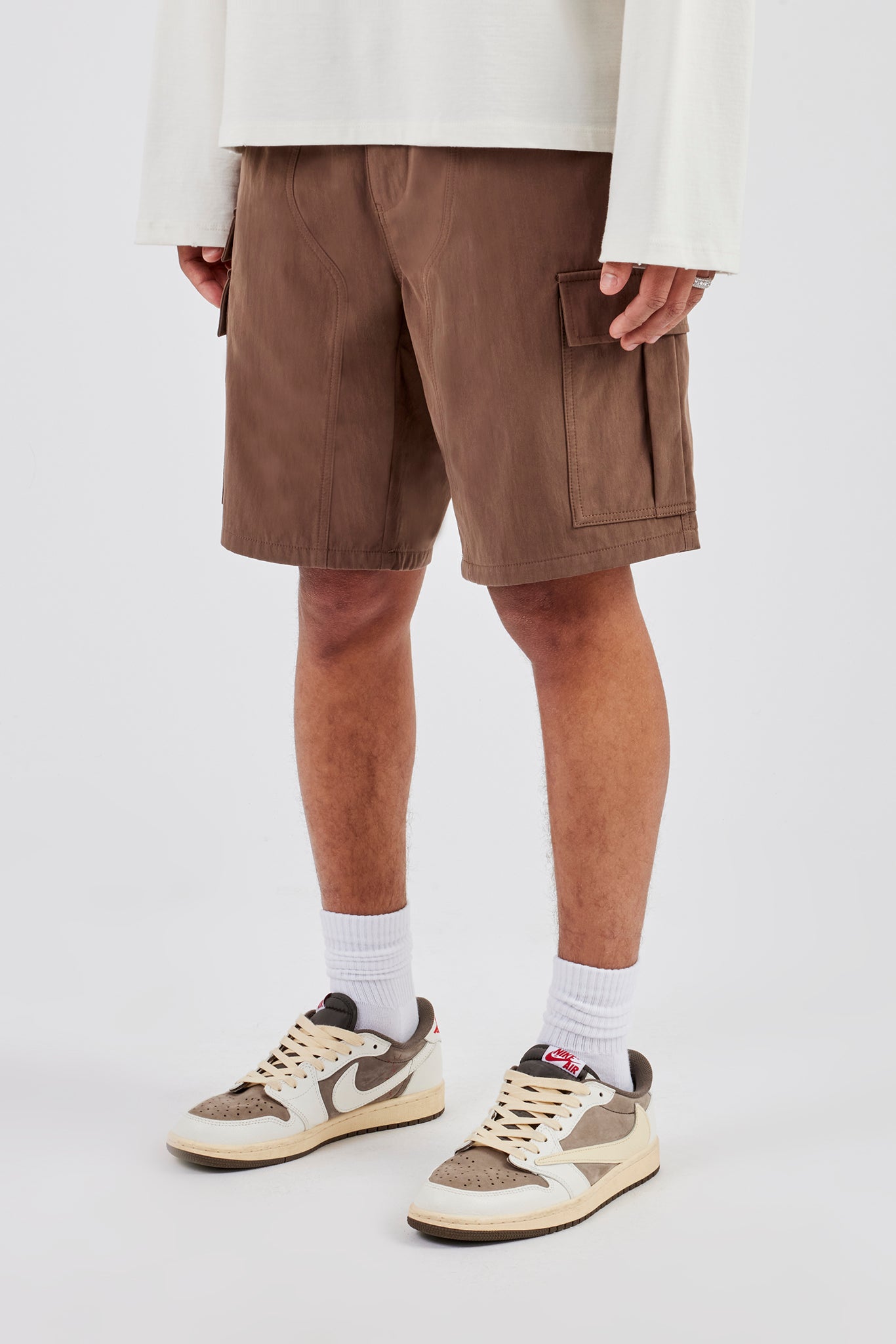 Relaxed Cargo Nylon Short  - Brown
