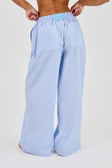 Nylon Striped Wide Leg Trouser - Baby Blue
