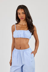Nylon Striped Ruched Bralet - Baby Blue