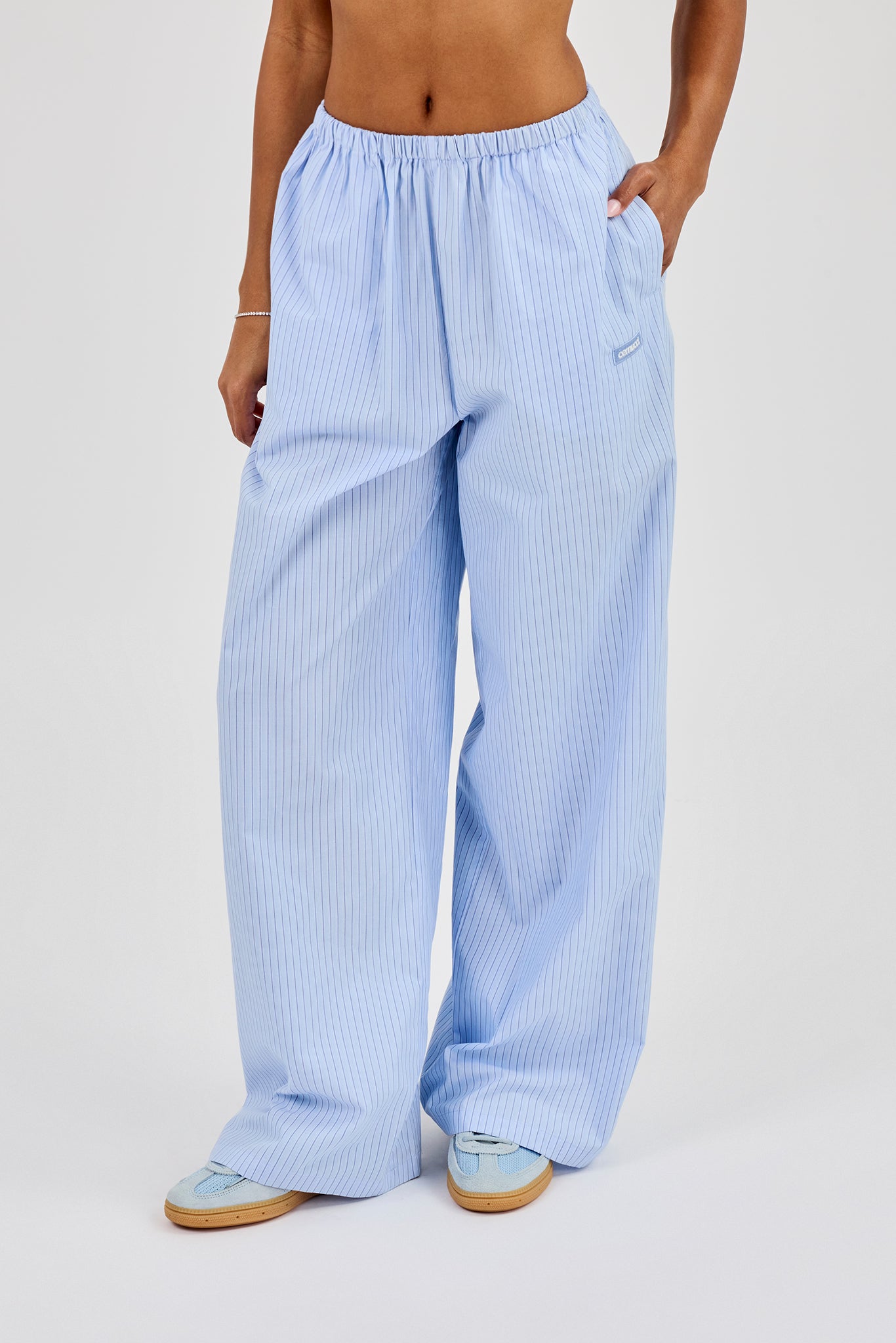 Nylon Striped Wide Leg Trouser - Baby Blue