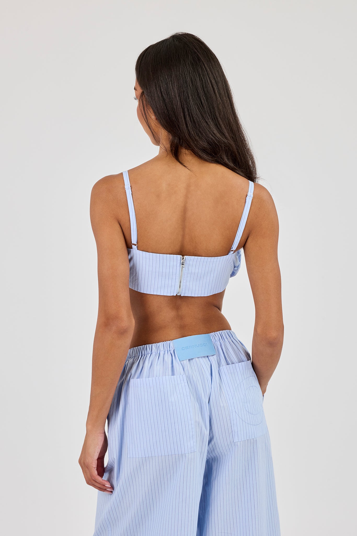 Nylon Striped Ruched Bralet - Baby Blue