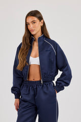 Satin Jacket With Piping - Navy