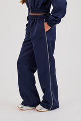 Satin Trouser With Piping - Navy