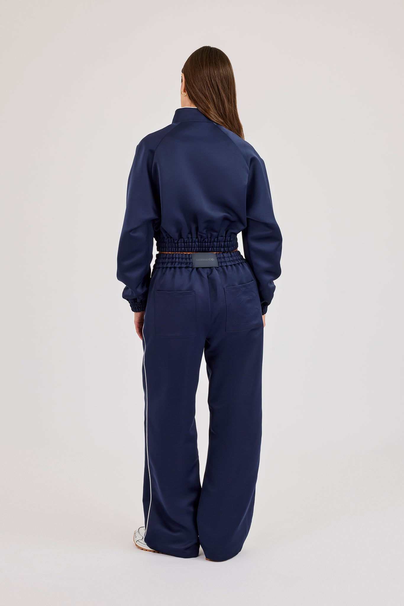 Satin Jacket With Piping & Trouser - Navy