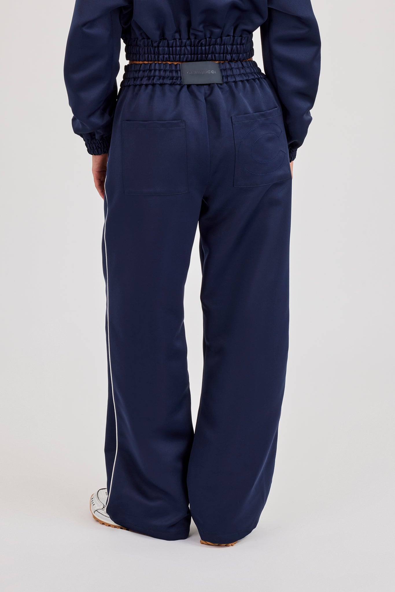 Satin Trouser With Piping - Navy