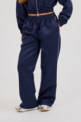 Satin Trouser With Piping - Navy