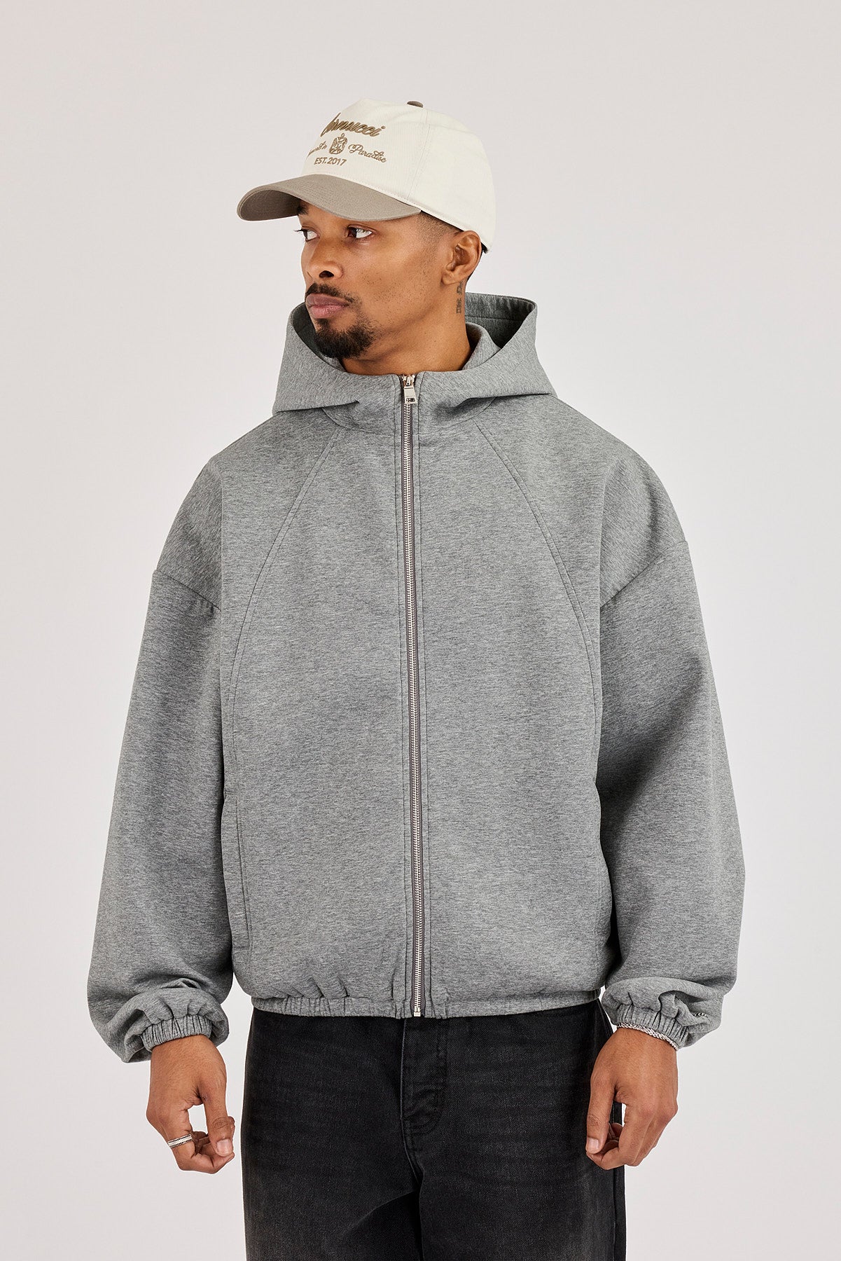 Scuba Extended Neck Raglan Zip Hoodie - Dark Grey