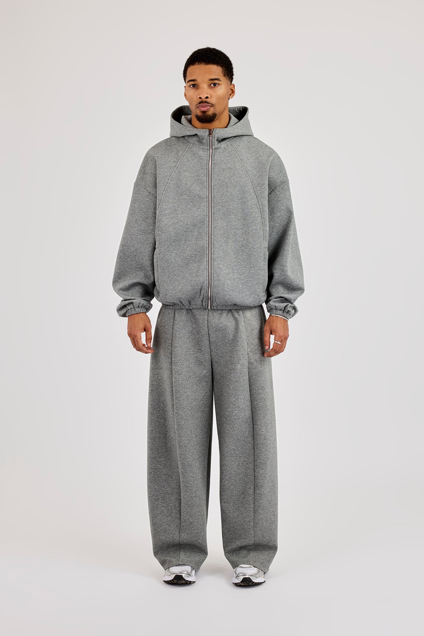 Scuba Extended Neck Raglan Zip Hoodie & Barrel Leg Trouser - Dark Grey