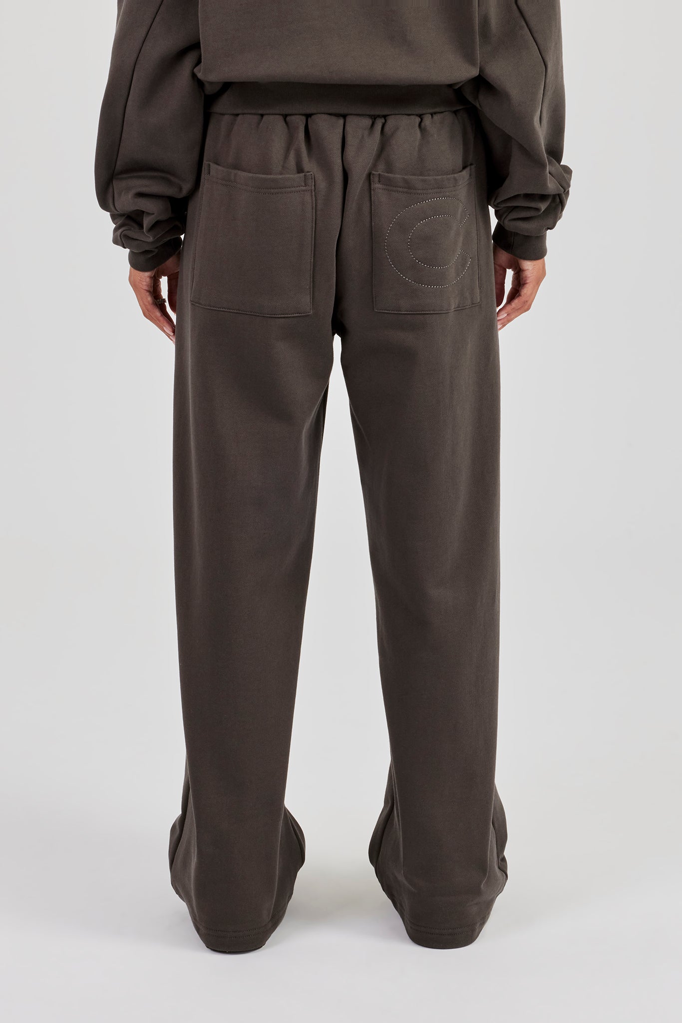 Buttoned Detail Wide Leg Jogger - Coffee
