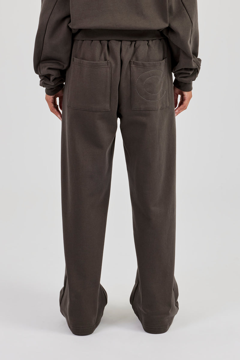 Buttoned Detail Wide Leg Jogger - Coffee