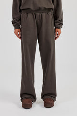 Buttoned Detail Wide Leg Jogger - Coffee