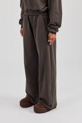 Buttoned Detail Wide Leg Jogger - Coffee
