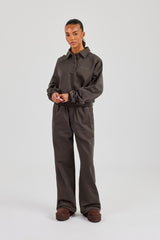 Buttoned Detail Wide Leg Jogger - Coffee