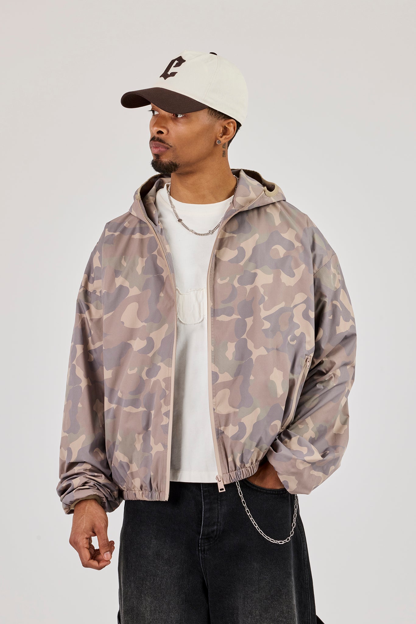 Camo Nylon Hooded Track Jacket - Camo