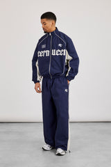 Oversized Nylon Panelled Track Top - Navy
